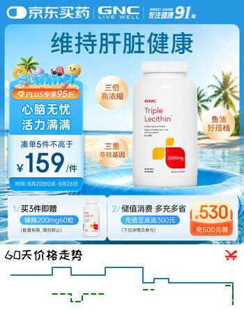 【9折】GNC健安喜大豆卵磷脂软胶囊360粒 三重软磷脂鱼油搭档护脑养护血管https://u.jd.com/k1lz62Y----普遍有货 | 下4件最优到手单价：119 -> 【108.9】