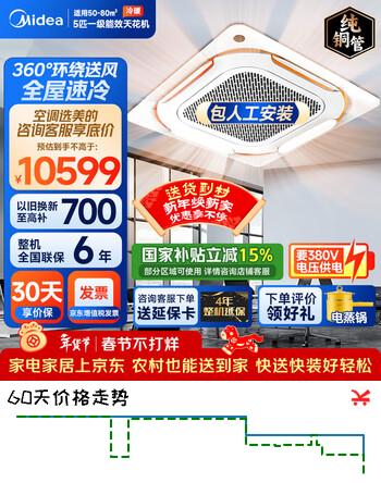 美的（Midea）中央空调 5匹 天花机吸顶空调 变频 一级能效 380V RFD-120QW/BSDN8Y-D(B1)A  京仓