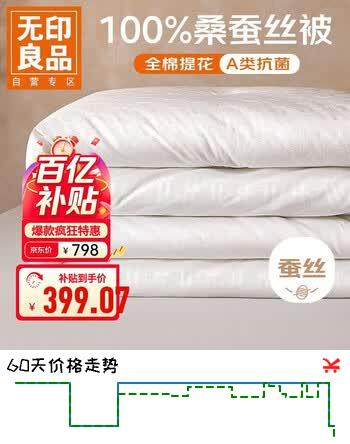 无印良品A类100%桑蚕丝被子 全棉提花空调薄被子夏凉被芯200*230cm白色