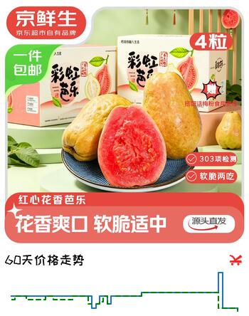 【8折】京鲜生广东红心芭乐4粒装 单果130g  软糯脆爽两吃源头直发包邮https://u.jd.com/U68FDnd----多半有货 | 下1件最优到手单价：16.9 -> 【14.9】