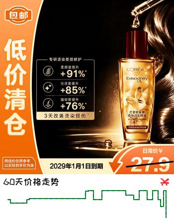 【7折】欧莱雅护发精油小样50ml 旅行装 针对烫染发质 免洗精华油毛躁干枯修复https://u.jd.com/UDFOmKW----普遍有货 | 下1件最优到手单价：17.9 -> 【13.9】