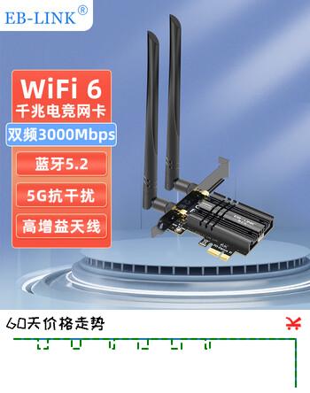 EB-LINK Intel AX200芯片PCI-E无线网卡蓝牙5.2台式电脑内置WiFi6双频3000M千兆网卡pcie电竞游戏台式机网卡