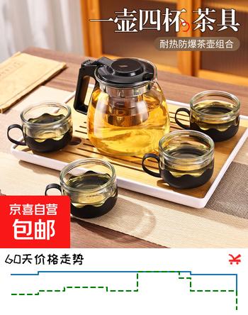 【京东物流】茶壶套装整套茶具大容量玻璃茶杯带滤网耐高温泡茶具 1000ML一壶+四杯套装【无茶盘】