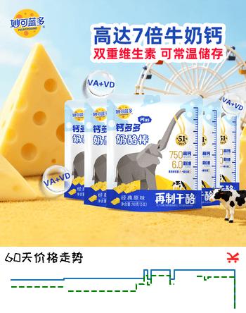 【6折】妙可蓝多钙多多Plus儿童奶酪棒原味90g5袋 7倍牛奶钙 VA VD 常温健康营养https://u.jd.com/UGI1gOC----多半有货 | 下1件最优到手单价：34.18 -> 【21.7】