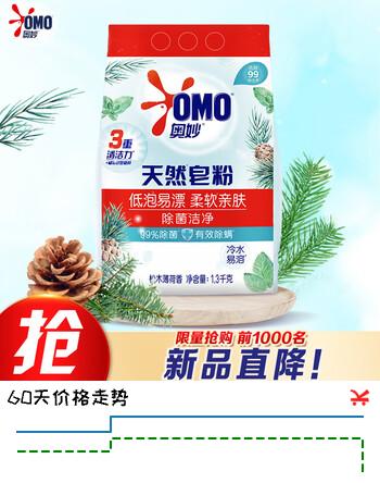 【7折】奥妙除菌洁净天然皂粉 1.3KG 天然皂基 低泡易漂https://u.jd.com/96jFo9L----普遍有货 | 下3件最优到手单价：15.13 -> 【11.94】