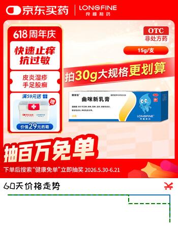 良福 易菲莎曲咪新乳膏15g 手足体股癣皮炎湿疹脂溢性神经性皮炎龟头炎包皮炎肛周阴囊私处瘙痒真菌感染止痒