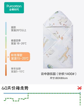 全棉时代（PurCotton）婴儿包被纯棉宝宝包被产房襁褓被子包单巾睡袋保温透气秋冬 【秋冬款】云中游乐园  80×80cm