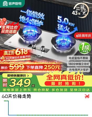 容声燃气灶液化气煤气灶双灶家用双九腔猛火定时熄火大火力5.0KW灶具一级能效JZY-RLA8Y