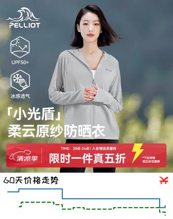 伯希和（Pelliot）【小光盾】防晒衣女士外套户外皮肤衣防紫外线冰丝凉感原纱防晒服 冰河灰 L