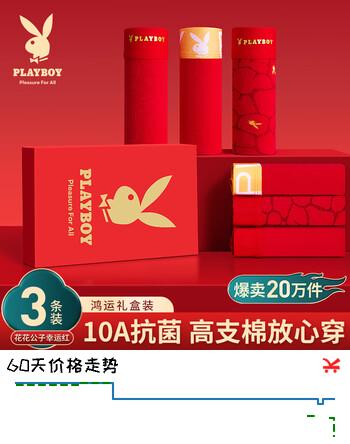 花花公子（PLAYBOY）红内裤男士红色袜子本命年抗菌内裤结婚喜庆马年礼物红裤衩短裤头 【鸿运当头】内裤男 3条 XL [适合体重120-140斤]