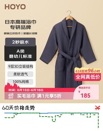 HOYO日本和颜浴袍纯棉A类高档居家浴袍 男女浴衣睡袍透气吸水 蓝墨L码