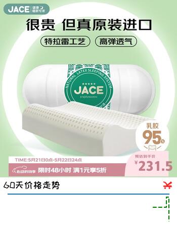 JaCe泰国原装进口天然乳胶枕头人体工学颈椎枕特拉雷工艺96%含量偏低