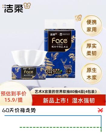 洁柔（C&S）软抽 艺术油画宫里的世界 4层80抽4包 纸巾面巾纸卫生纸 便携提装