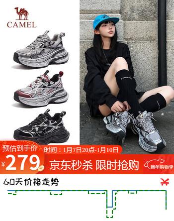 骆驼（CAMEL）银月户外复古老爹鞋秋厚底休闲鞋 L24A283742 灰/枪/黑 37