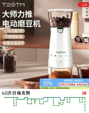 【8折】TEOTM磨豆机咖啡豆研磨机便携小型家用现磨研磨器自动咖啡机电动磨豆机https://u.jd.com/krH46Xc----普遍有货 | 下3件最优到手单价：102.99 -> 【85.33】