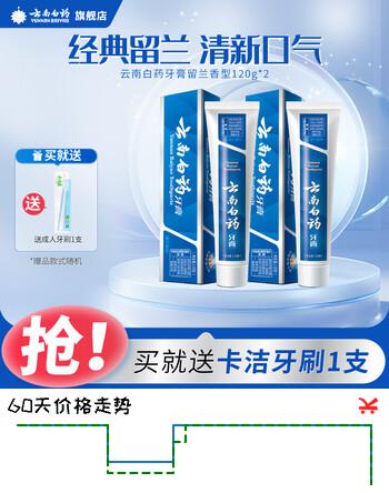 云南白药牙膏留兰香120g多规格装 清新口气 家庭装 【尝鲜装】120g*2支