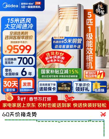 美的（Midea）中央空调 5匹柜式空调 商用柜机 一级能效 380V RFD-120LW/BSDN8Y-PA401(1)A 包5米铜管-京配
