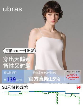 ubras26新刘雯同款吊带背心女带胸垫抹胸文胸上衣女内衣外穿白色M