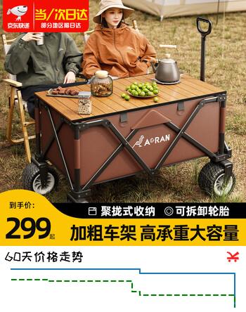 Aoran露营车户外推车野营车营地车手推车折叠野餐车聚拢便携摆摊买菜车 减震双刹/轮子可拆【500斤承重】
