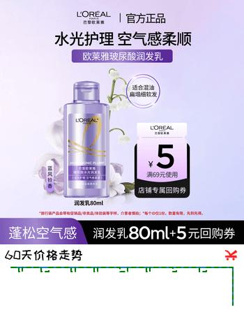 【2折】欧莱雅玻尿酸润发乳80ml【京东试用】旅行装小容量 蓬松水润护发素https://u.jd.com/U18maDd----普遍有货 | 下1件最优到手单价：35.66 -> 【9.9】