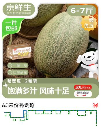京鲜生 海南哈密瓜 净重6-7斤 2粒 单果3斤起  水果源头直发包邮