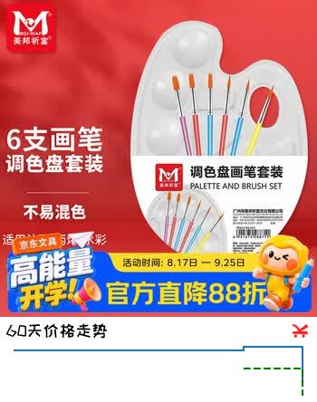 【6折】美邦祈富美术调色板6支画笔套装儿童小孩学校上课椭圆型调色盘油画丙烯水粉画肌理画调色https://u.jd.com/xGcHUBX----普遍有货 | 下3件最优到手单价：7.92 -> 【5.36】