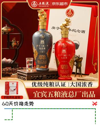五粮液2020年生产鼠年生肖酒 52度浓香型白酒 5年老酒2瓶礼盒装
