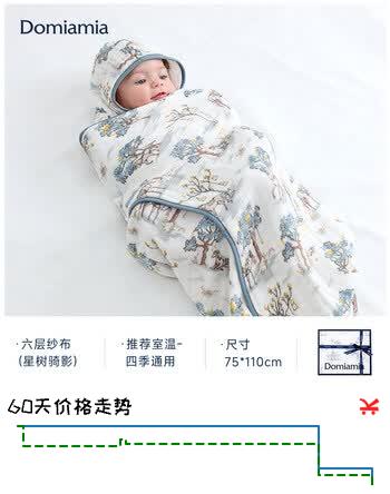 DOMIAMIA儿童浴巾婴幼儿六层纱布浴巾新生儿全棉加帽浴巾速干四季通用抗菌