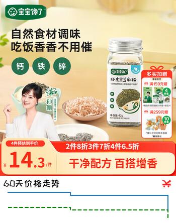 【6折】宝宝馋了虾皮黑芝麻粉拌饭佐餐料食用拌饭添加料调味品42g享宝宝婴儿食谱https://u.jd.com/919huDk----普遍有货 | 下4件最优到手单价：13.21 -> 【8.29】