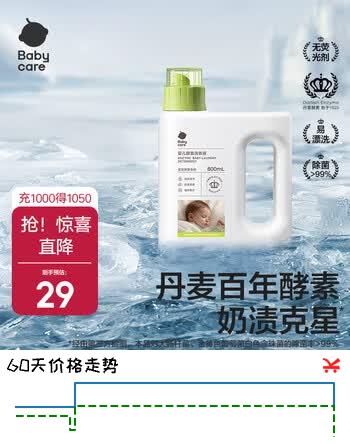 【6折】babycare婴儿酵素洗衣液儿童新生宝宝专用婴幼儿内衣去污抗菌去渍无残留 800ml 独立装【体验装】https://u.jd.com/k6SOc4X----普遍有货 | 下3件最优到手单价：22.1 -> 【13.32】
