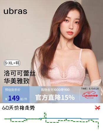 ubras虞书欣同款兔耳杯蕾丝大胸显小聚拢无钢圈文胸情人节