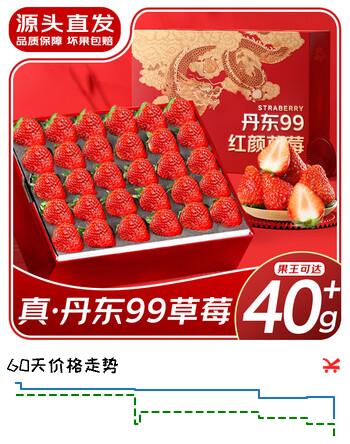 裕琼丹东99草莓【多地次日达】新鲜正宗红颜奶油草莓应季送礼礼盒装 2斤严选品质果20-30g净重1.7斤