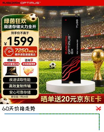 闪迪（SanDisk）SSD固态硬盘 Optimus GX7100 NVMe M.2固态硬盘 笔记本台式机固态硬盘  1TB
