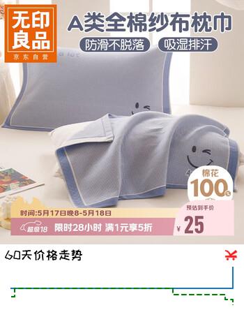 无印良品A类100%纯棉纱布枕巾枕头巾绑带枕芯套棉麻吸汗枕套52*78cm单只