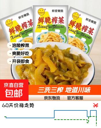 涪陵榨菜去皮芥菜咸菜蔬菜下饭菜新鲜蔬菜早餐简餐户外旅行 榨菜丝50g/袋 3袋