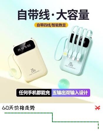 LUOIY直营【国家3C认证】【新国标丨可上飞机高铁】超级快充自带线充电宝小巧移动电源适用苹果小米华为 青色【普通版+3c认证】国产电芯