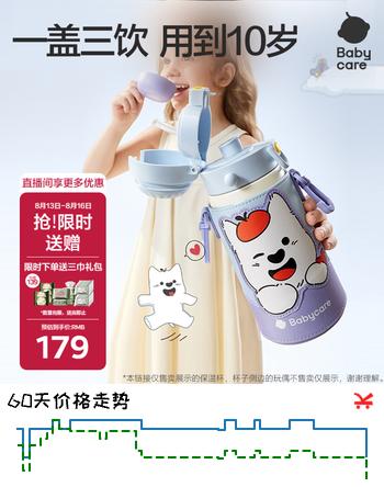 【8折】babycare儿童三饮保温杯水杯水壶宝宝学饮吸管杯316L不锈钢学生上学3-6岁 https://u.jd.com/UgoUhZx----多半有货 | 下3件最优到手单价：135.2 -> 【109.52】