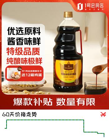 【8折】1号会员店生抽酱油特级味极鲜1.9L 自营凉拌调味品 厨房调料https://u.jd.com/UgMnBa6----普遍有货 | 下1件最优到手单价：18.9 -> 【15.9】