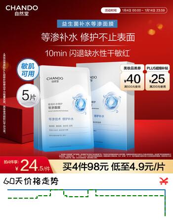 自然堂极地等渗补水修护面膜28ml×5片 舒缓温和水润强韧新年礼物