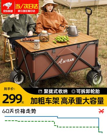 Aoran露营车户外推车野营车营地车手推车折叠野餐车聚拢便携摆摊买菜车 减震双刹/轮子可拆【500斤承重】