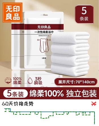 无印良品一次性浴巾儿童加大加厚独立装强吸水酒店旅游必备70*140cm 5条装