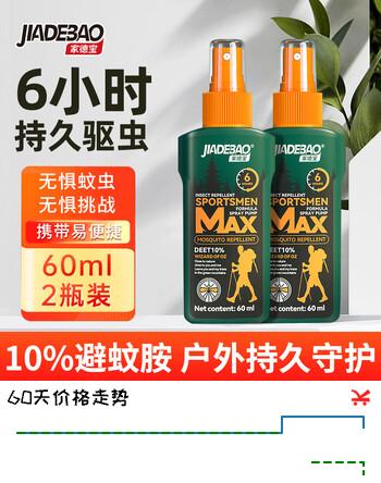 家德宝（JIADEBAO）驱蚊喷雾户外驱蚊液防蚊虫叮咬花露水蚊不叮驱蚊神器10%避蚊胺15% [10%避蚊胺-驱蚊6h]60ml*2