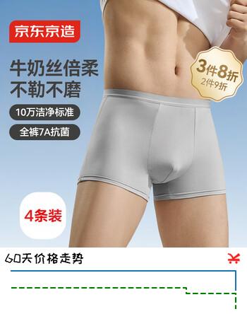 【8折】京东京造 7A抗菌一次性内裤男士平角倍柔牛奶丝免洗日抛出差旅行4条XL码https://u.jd.com/k1O5iQW----普遍有货 | 下3件最优到手单价：23.92 -> 【19.8】