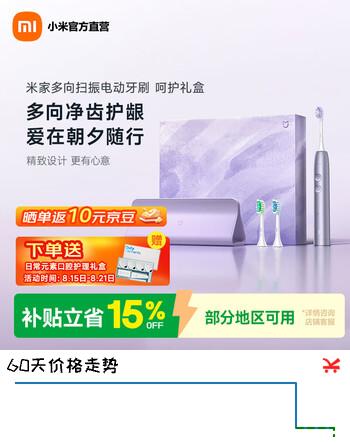 【9折】小米（MI）米家多向扫振电动牙刷呵护礼盒 柔软刷毛呵护牙齿 十档调节  淡紫色家用 节日赠礼  米家多向扫振电动牙刷 呵护礼盒 淡紫色https://u.jd.com/kag5Fwh----普遍有货 | 下1件最优到手单价：351 -> 【315.9】