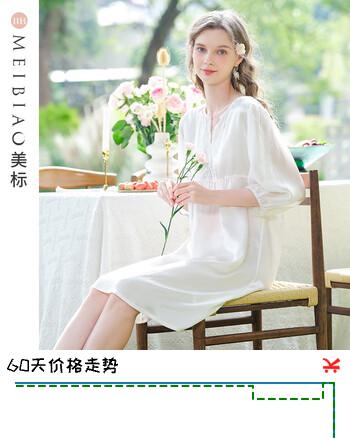 美标商场同款新年礼物重磅100%真丝睡裙女春秋桑蚕丝绸睡衣花边连衣裙 白色 2XL (175/96A)