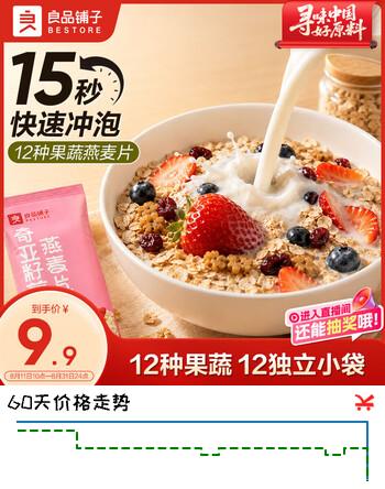 【5折】良品铺子每日果蔬燕麦片360g水果果蔬非油炸营养早餐五谷代餐干吃休闲零食https://u.jd.com/UDeFAto----部分有货 | 下10件最优到手单价：16.9 -> 【8.9】