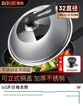 拜杰不锈钢锅盖家用钢化玻璃锅盖炒菜锅盖耐高温防爆通用型锅盖32CM