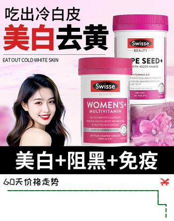 Swisse斯维诗女士复合维生素多种维生素增加抵抗力和免疫力成人女性 【吃出冷白皮】 180片*1瓶 烟酰胺+女维60粒
