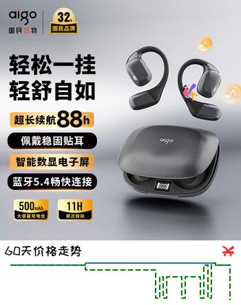 爱国者（aigo）蓝牙耳机挂耳式不入耳开放运动跑步骑行骨传导概念耳机SJ10 黑色