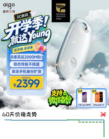 【6折】爱国者（aigo）2TB 移动固态硬盘 PSSDZ5 Type-c USB3.2读速2000MB/s 手机直连便携外接硬盘 支持Ai本地部署https://u.jd.com/xaRMs5W----普遍有货 | 下1件最优到手单价：2299 -> 【1599】
